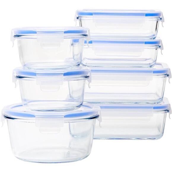 Amazon Basics Leak-Proof Glass Locking Lids Food Storage Containers, 14-Piece - Picture 1 of 7